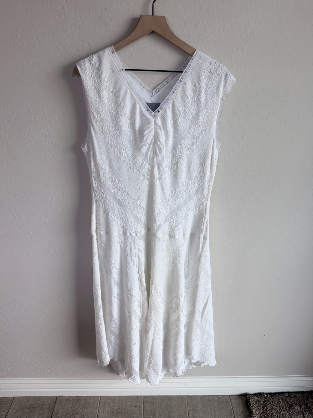 VTG Rabbit Design White Lace Maxi Dress 16 Boho Cottagecore Prairie